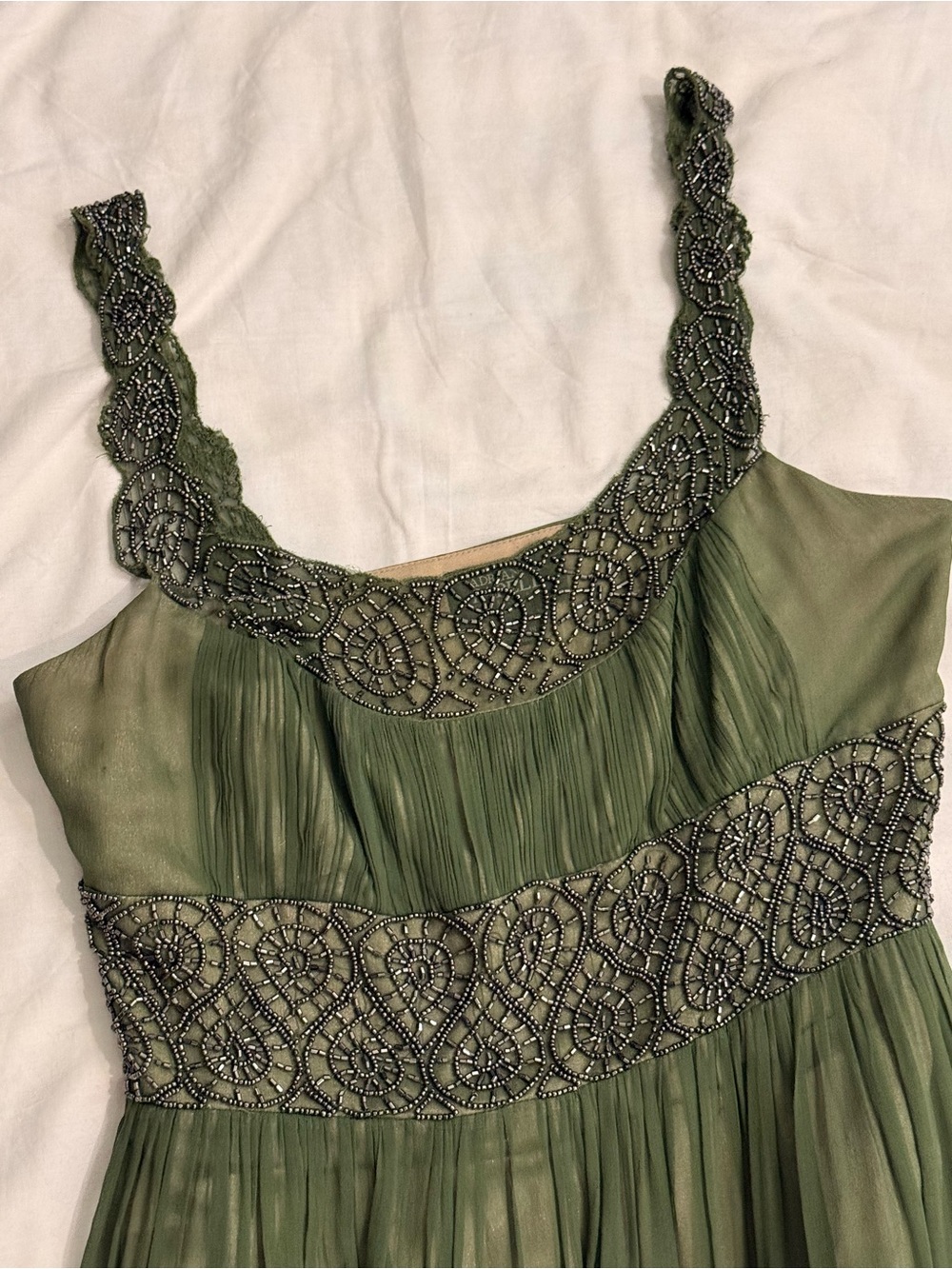 Adrianna Papell Olive Green Embellished Dress NWOT Sz 4 - Picture 4 of 12